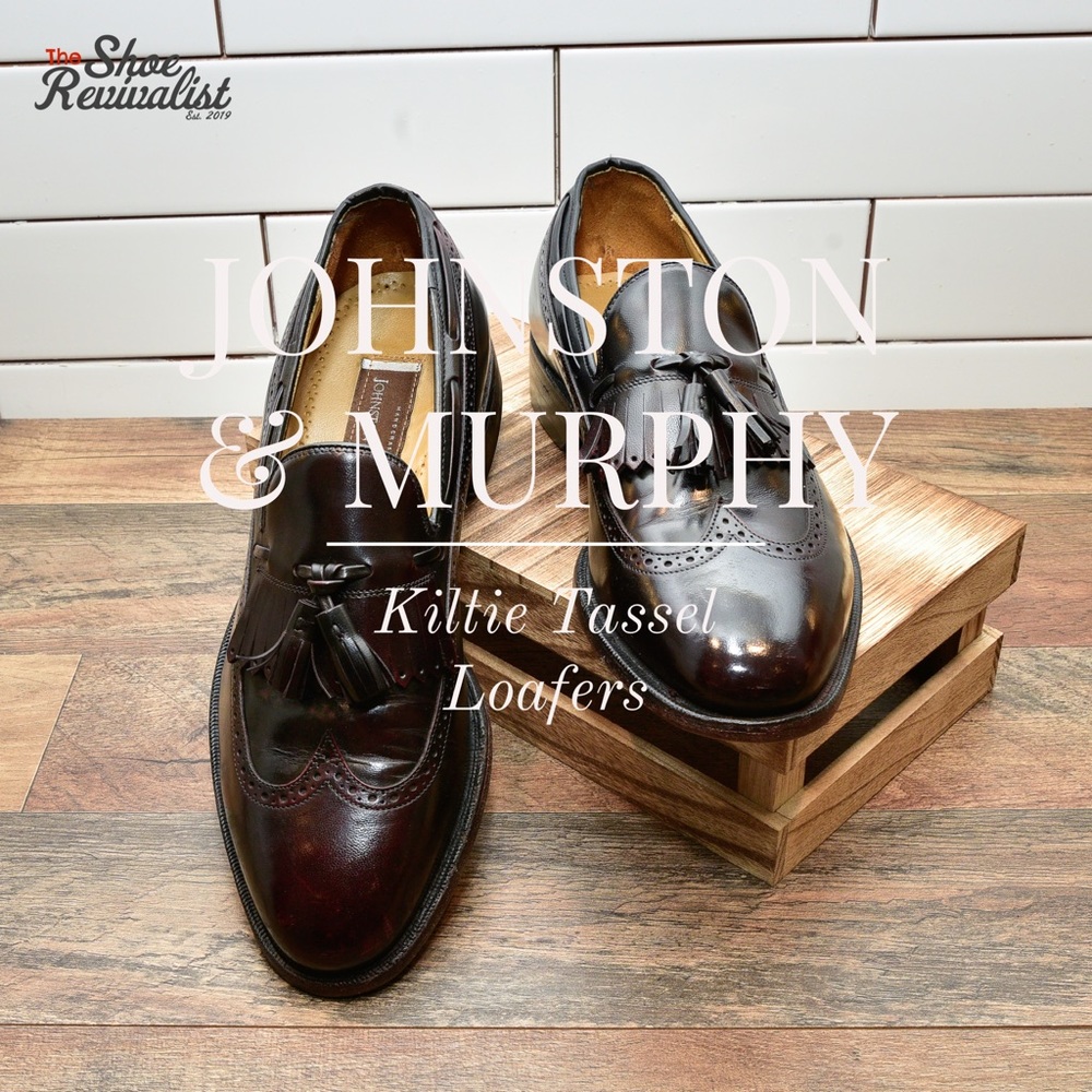 Johnston & Murphy 24-8609 Black Cherry Kiltie Tassel Loafers Shoes USA Made 8